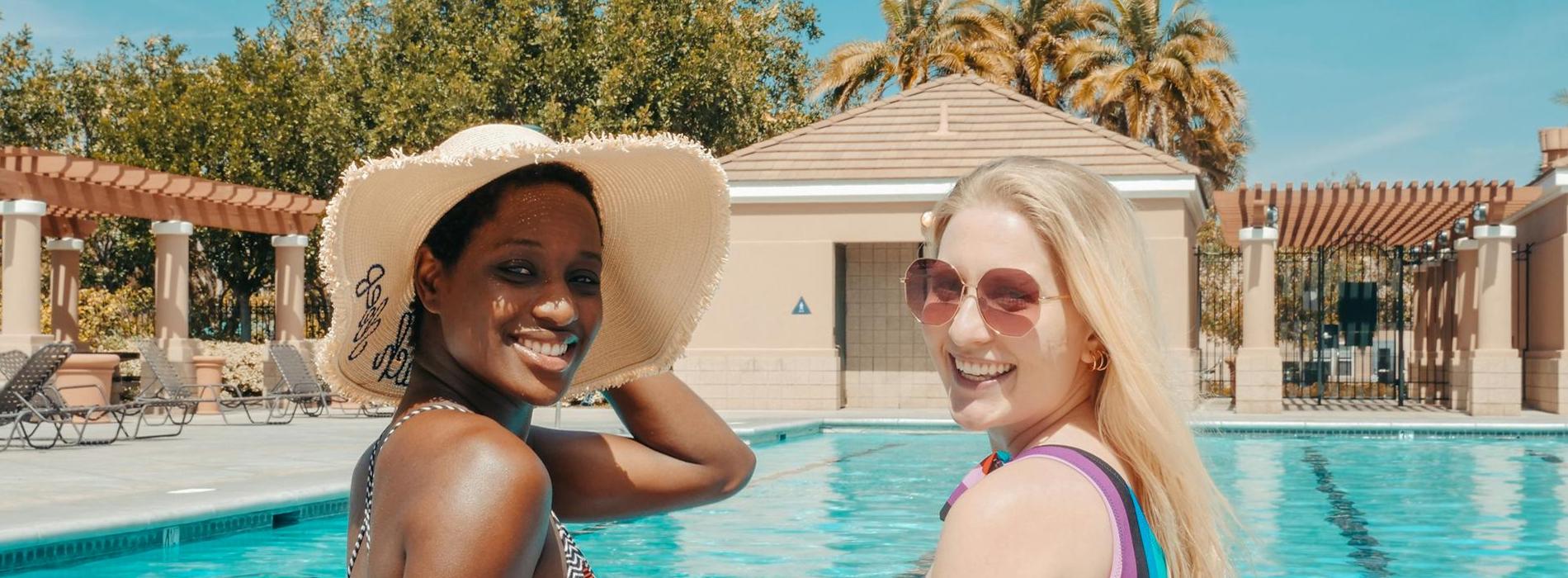 Smiling girls at pool